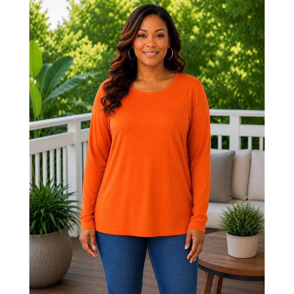 Sherosa Womens Long Sleeve Crew Neck Tee Burnt Orange Casual Basic Top XL